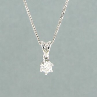 14 kt white gold necklace with solitair pendant with diamond 0.10 ct