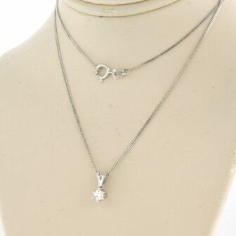 14 kt white gold necklace with solitair pendant with diamond 0.10 ct