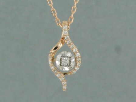 14k ros&eacute; gouden collier met bicolour gouden hanger met briljant geslepen diamant 0.10 ct
