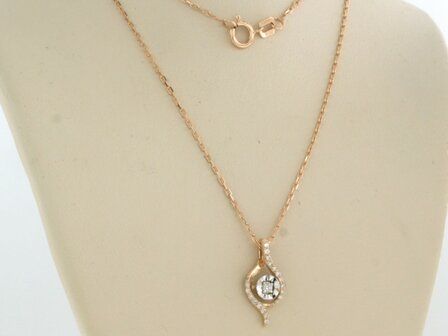 14 kt red gold necklace with bicolour gold pendant with brilliant cut diamond 0.10 ct