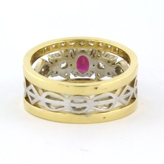 18 kt bicolour gold ring with central ruby and brilliant cut diamond 0.75 ct