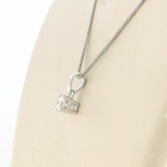 14k wit gouden collier met solitair hanger bezet met diamant 0.10 ct