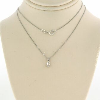 14k wit gouden collier met solitair hanger bezet met diamant 0.10 ct