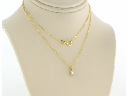 14 kt yellow gold necklace with solitair pendant with diamond 0.09 ct