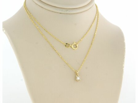 14k geel gouden collier met solitair hanger bezet met diamant 0.09 ct