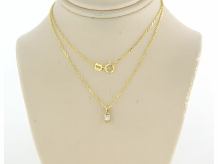 14 kt yellow gold necklace with solitair pendant with diamond 0.09 ct