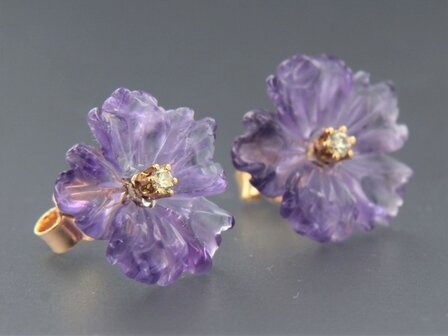 18k red gold earrings with amethyst and diamond 0.08 ct