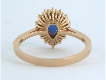 18 kt red gold ring with central sapphire and brilliant cut diamond 0.26 ct