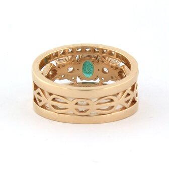 18 kt red gold ring with central emerald and brilliant cut diamond 0.82 ct