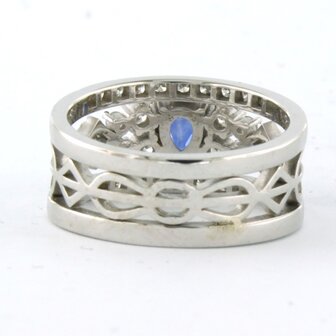 18 kt white gold ring with central sapphire and brilliant cut diamond 0.76 ct