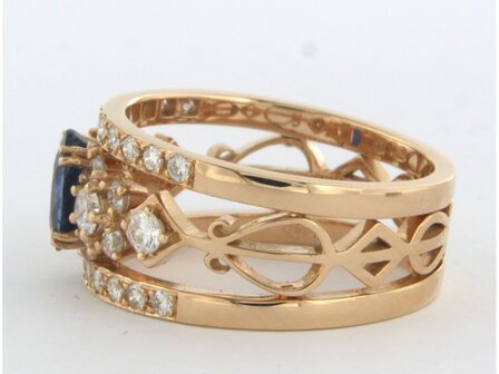 18k ros&eacute; goud band ring met centraal saffier en briljant geslepen diamant 0.80ct