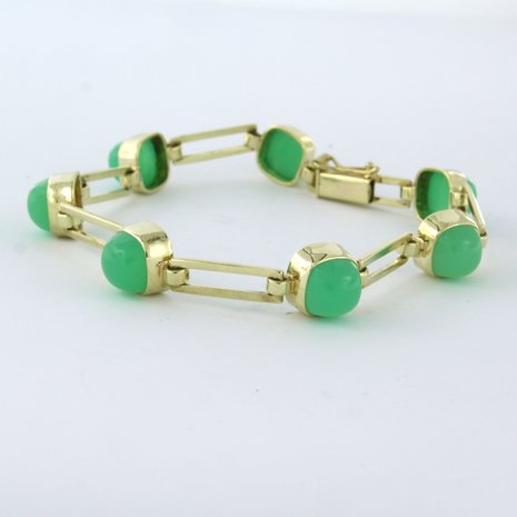 14k geel gouden armband bezet met chrysopraas - 17,5 cm lang