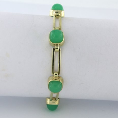 14k geel gouden armband bezet met chrysopraas - 17,5 cm lang