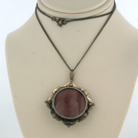 Silver necklace and pendant set with onyx, Bolshevik and rose cut diamonds