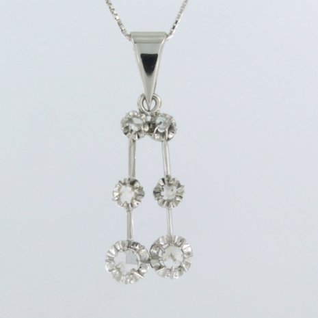 18k witgouden collier met hanger bezet met roos diamant tot. 0.30ct - F/G -VS/SI