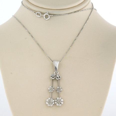 18k white gold necklace with pendant set with rose diamond tot. 0.30ct - F/G -VS/SI