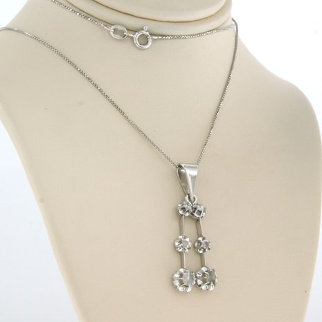 18k white gold necklace with pendant set with rose diamond tot. 0.30ct - F/G -VS/SI