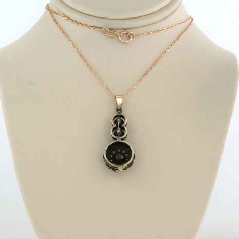 14k gold necklace with gold and silver pendant set with rose diamonds