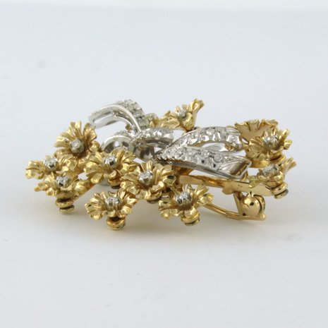 18k gouden broche bezet met single cut diamanten tot. 0.40ct - F/G - VS/SI