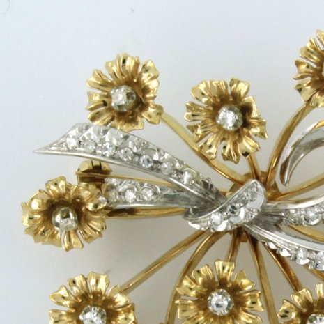 18k gouden broche bezet met single cut diamanten tot. 0.40ct - F/G - VS/SI