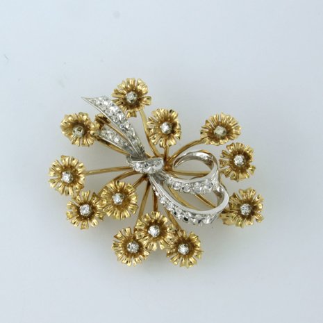 18k gouden broche bezet met single cut diamanten tot. 0.40ct - F/G - VS/SI
