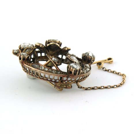 14k yellow gold brooch set with rose diamonds tot. 0.80ct