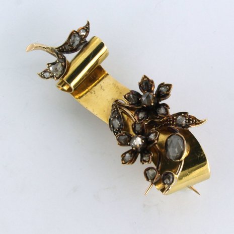 18k geel gouden broche bezet met roos diamant