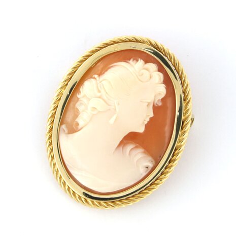 18 kt yellow gold brooch set with cameo