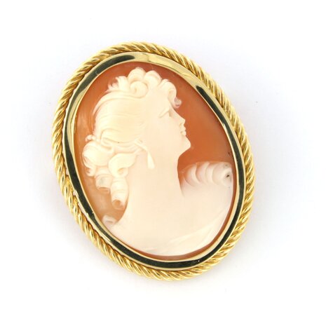 18 kt yellow gold brooch set with cameo