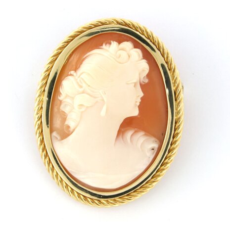 18k geel gouden broche bezet met camee