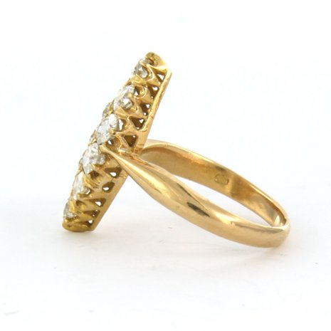 20k rood gouden markies ring bezet met oud Amsterdams geslepen diamant tot. 1,50ct