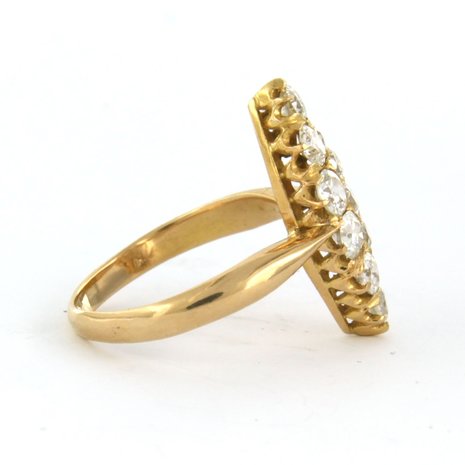 20k rood gouden markies ring bezet met oud Amsterdams geslepen diamant tot. 1,50ct