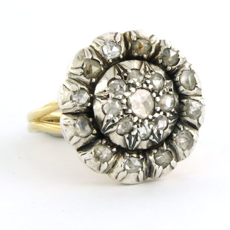 18 kt gold with Z2 silver ring set with old cut diamonds 0.50ct