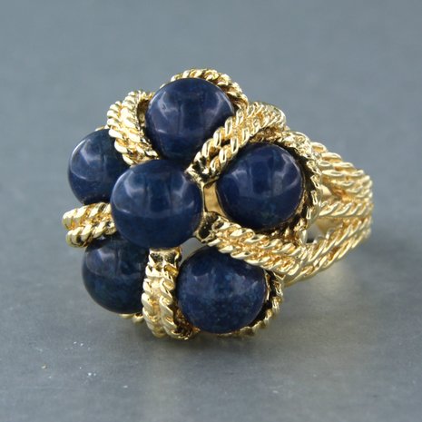 18k geel gouden ring bezet met lapis lazuli