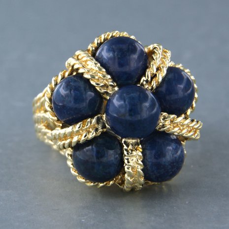 18k geel gouden ring bezet met lapis lazuli