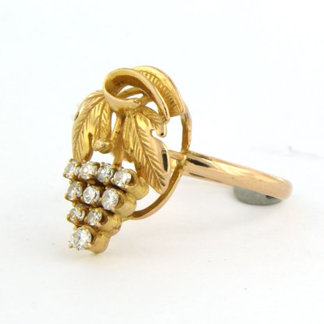 18k geel gouden ring bezet met briljant en single cut geslepen diamanten tot. 0,40ct