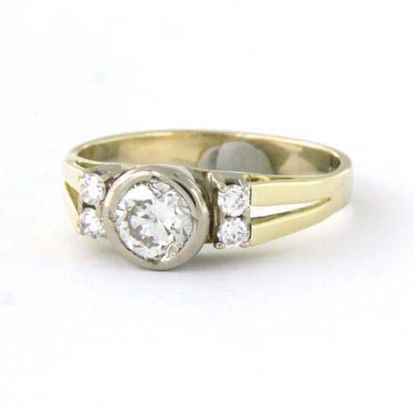 14 carat bicolor gold ring set with brilliant cut diamond tot. 0.68ct