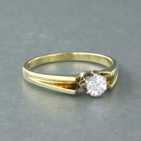 14k bicolor solitair ring bezet met oud Europees slijpvorm geslepen diamant tot. 0,50ct