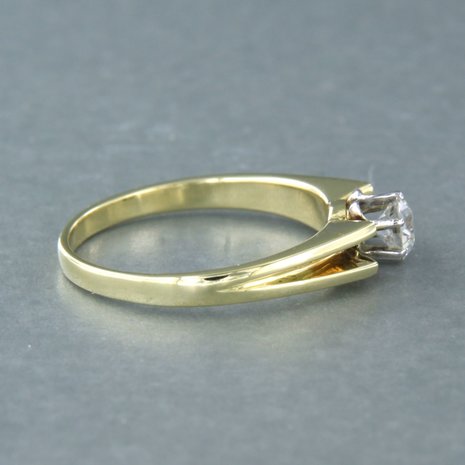 14k bicolor solitair ring bezet met oud Europees slijpvorm geslepen diamant tot. 0,50ct
