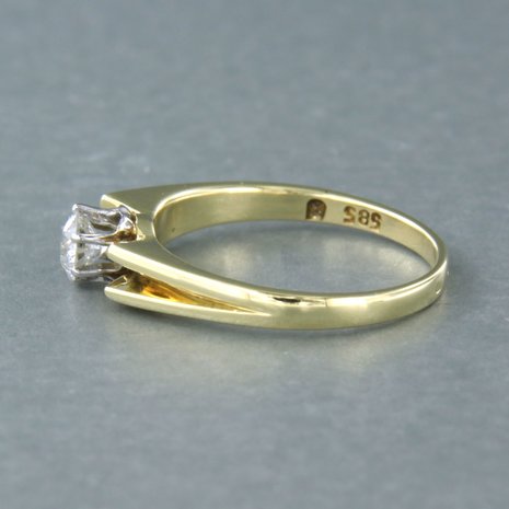 14k bicolor solitair ring bezet met oud Europees slijpvorm geslepen diamant tot. 0,50ct