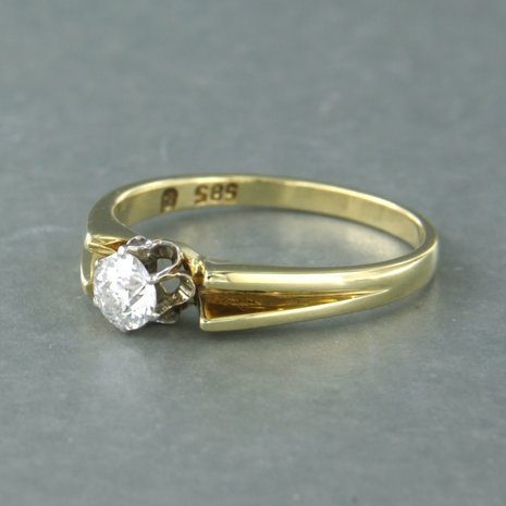 14k bicolor solitair ring bezet met oud Europees slijpvorm geslepen diamant tot. 0,50ct
