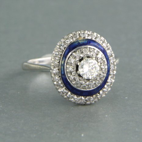 18 kt white gold ring set with enamel and brilliant and single cut diamond tot. 0.23ct/0.27ct