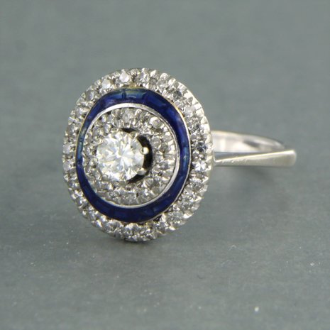 18k witgouden ring bezet met emaille en briljant en single cut geslepen diamant tot. 0,23ct/0,27ct