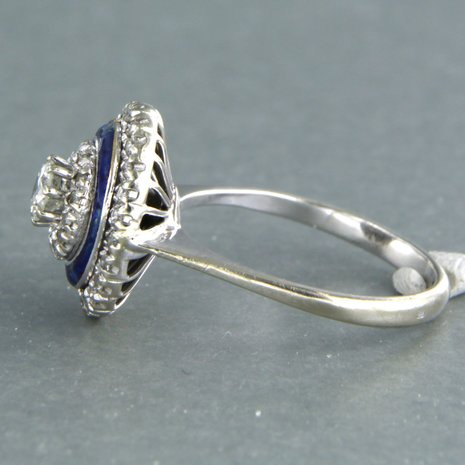 18 kt white gold ring set with enamel and brilliant and single cut diamond tot. 0.23ct/0.27ct