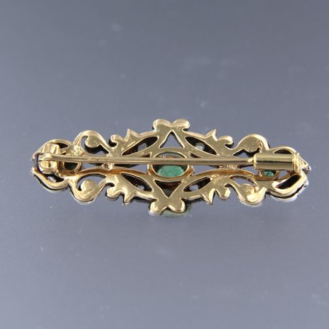 18k gold with Z1 silver brooch with emerald and diamond