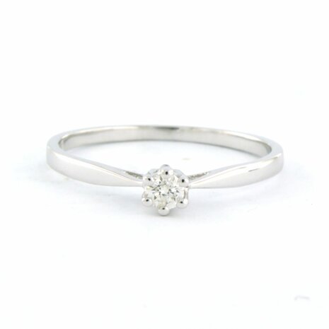 18k wit gouden solitair ring bezet met briljant geslepen diamant 0.09 ct - rm 16.5 (52)