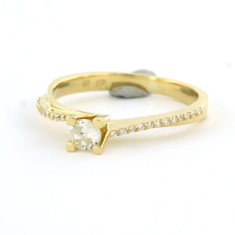 18k geelgouden ring bezet met briljant geslepen diamanten tot. 0,28ct  - rm 17.5(55)