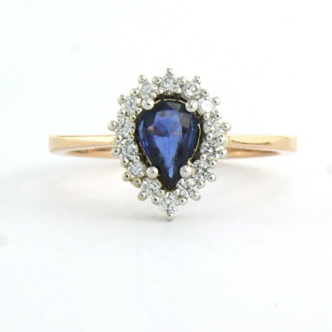 18 kt bicolour gold ring with sapphire 0.65 ct and brilliant cut diamonds 0.26 ct