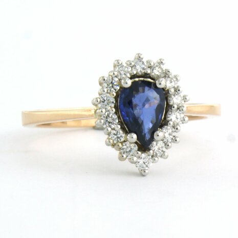 18 kt bicolour gold ring with sapphire 0.65 ct and brilliant cut diamonds 0.26 ct