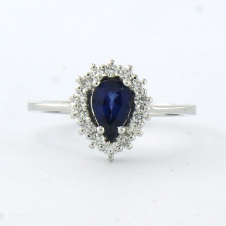 18 kt white gold ring with sapphire 0.70 ct and brilliant cut diamond 0.28 ct